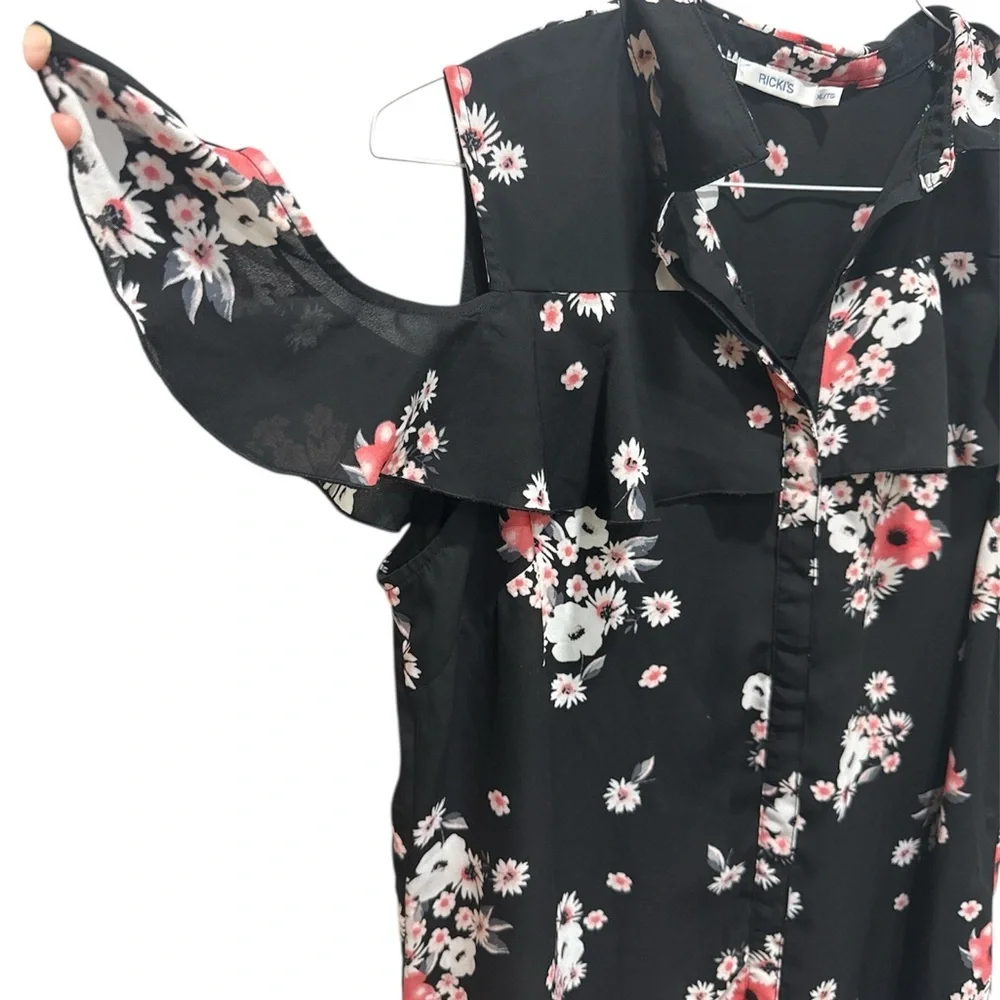 Ricki’s Black Floral Cold Shoulder Blouse – Women’s - Picture 3 of 4